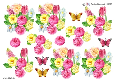  3D Blomster med sommerfugl
